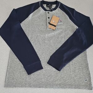 Tailor Vintage Gray and Navy Henley Shirt. New With Tags Meduim